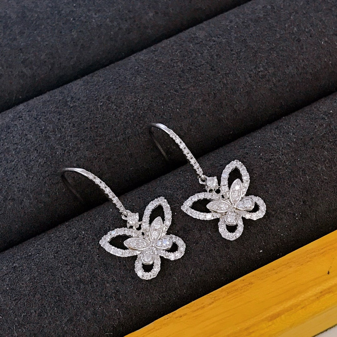 14k Gold 0.66 Ct Natural H Diamond & Butterfly Earrings - 2