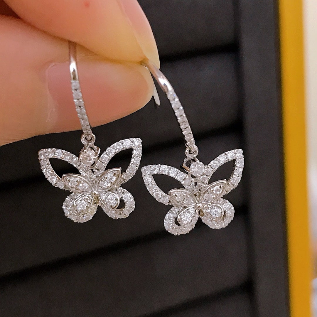 14k Gold 0.66 Ct Natural H Diamond & Butterfly Earrings - 3