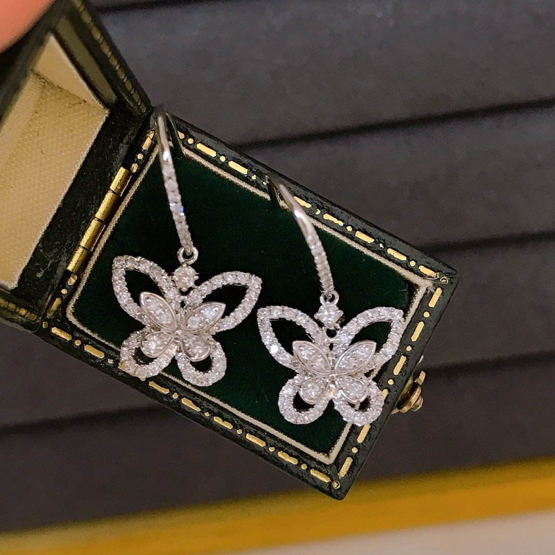 14k Gold 0.66 Ct Natural H Diamond & Butterfly Earrings - 4