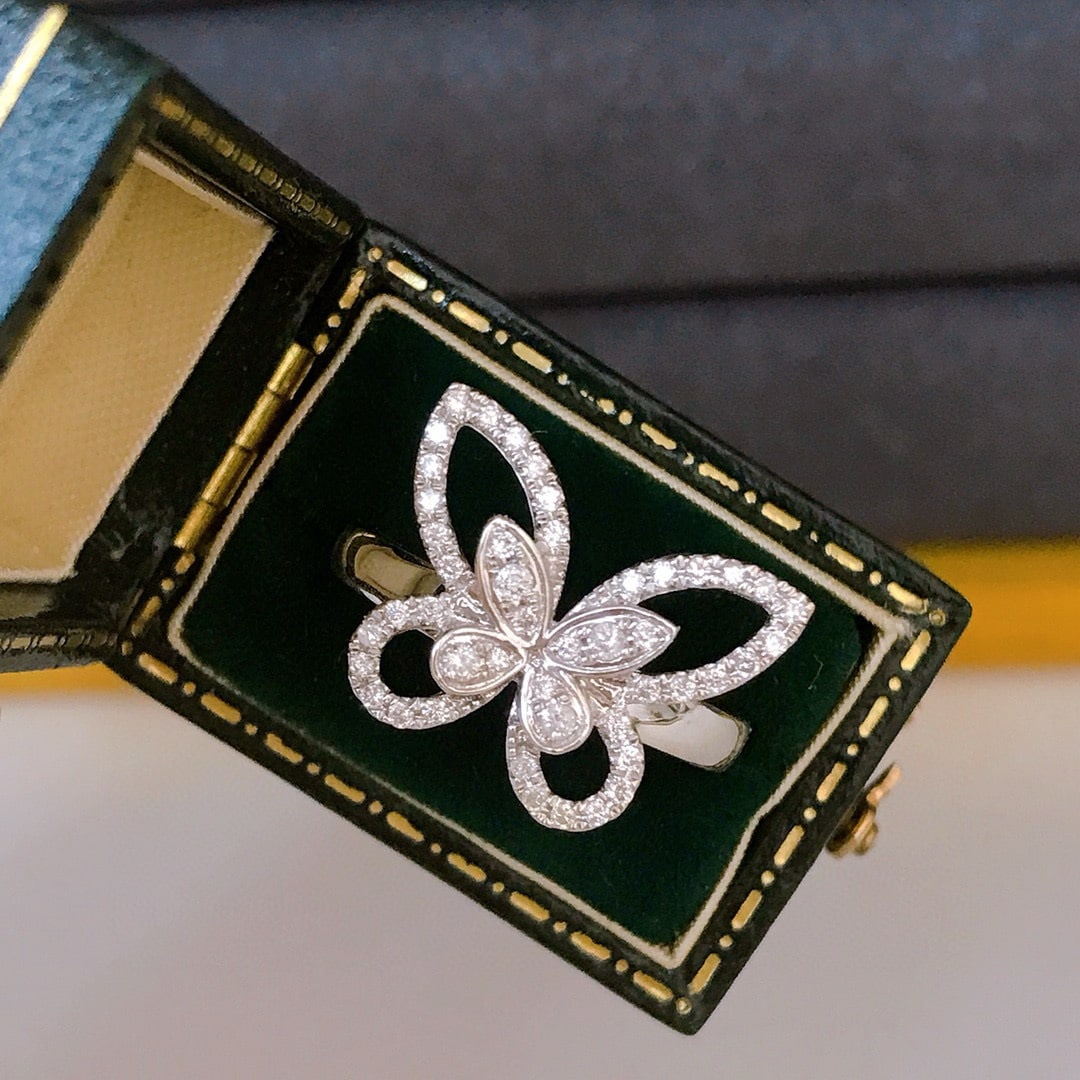 14k Gold 0.35 Ct Natural H Diamond & Butterfly Ring - 2