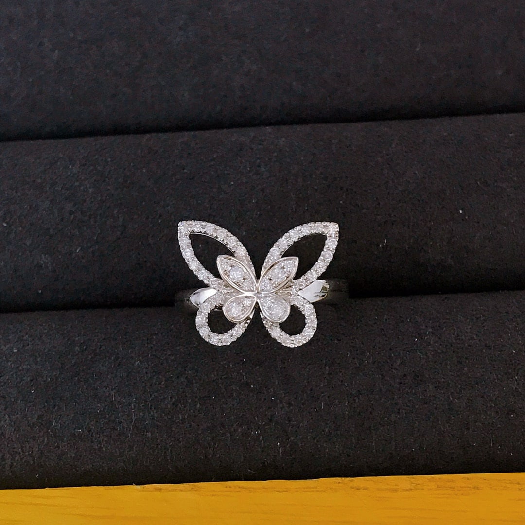 14k Gold 0.35 Ct Natural H Diamond & Butterfly Ring - 3