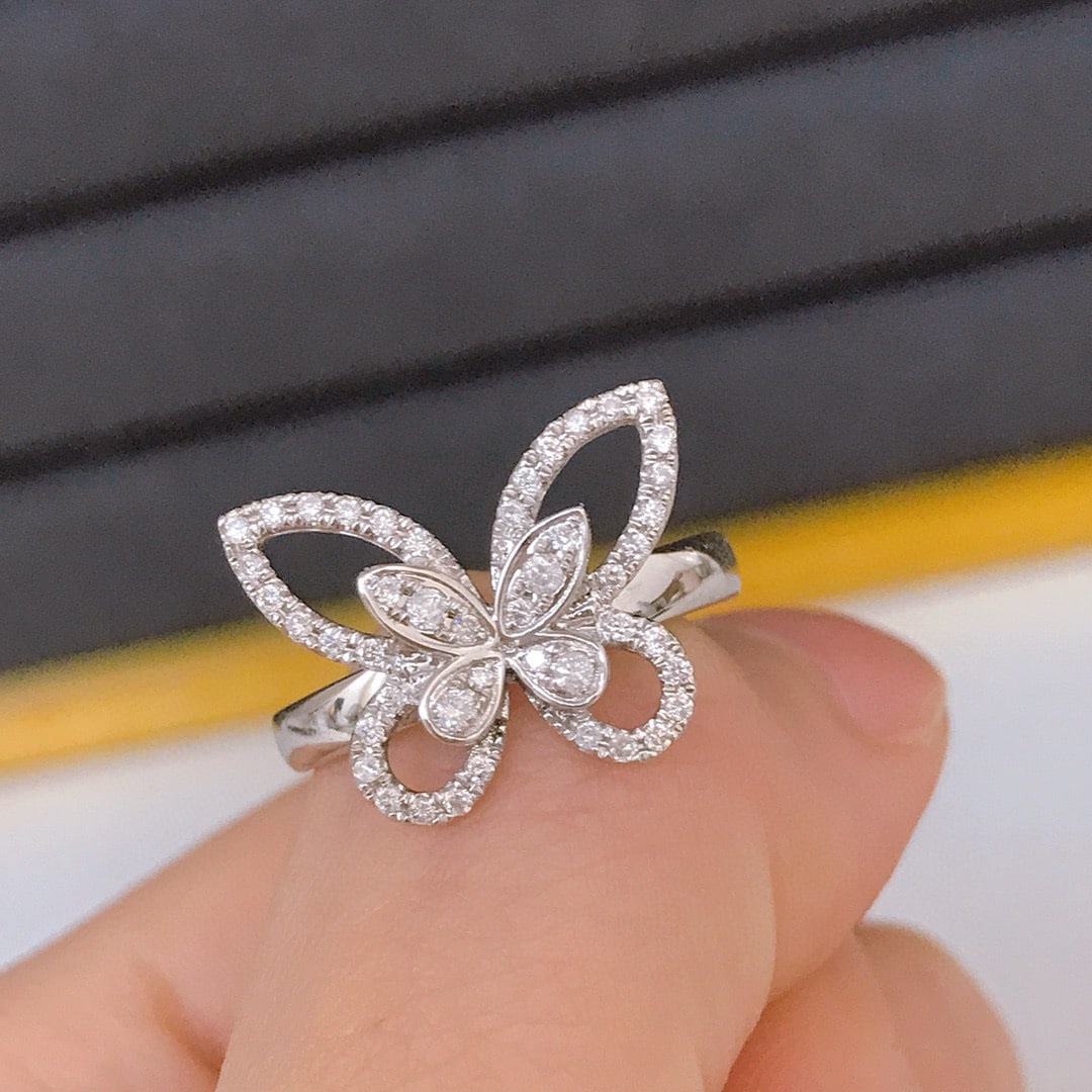 14k Gold 0.35 Ct Natural H Diamond & Butterfly Ring - 4