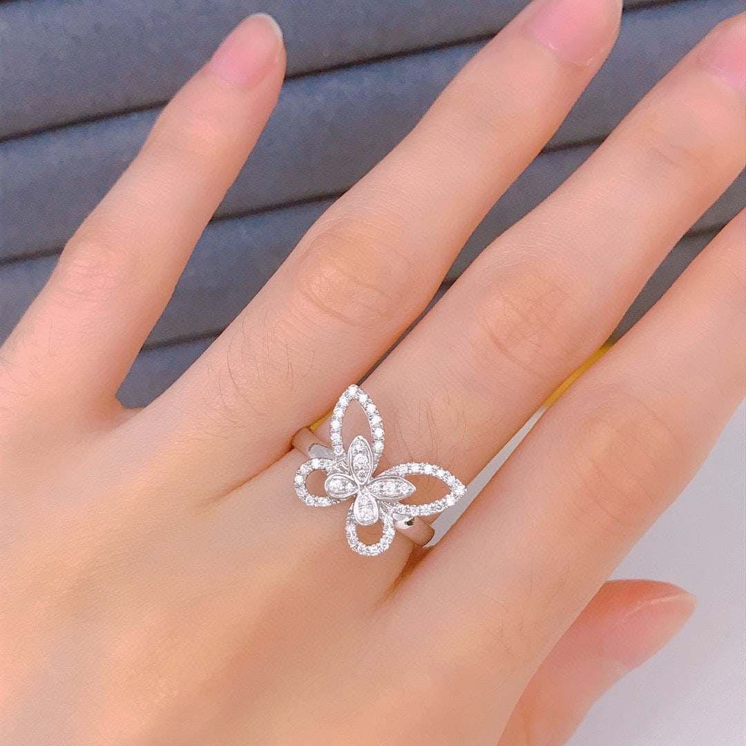 14k Gold 0.35 Ct Natural H Diamond & Butterfly Ring - 5