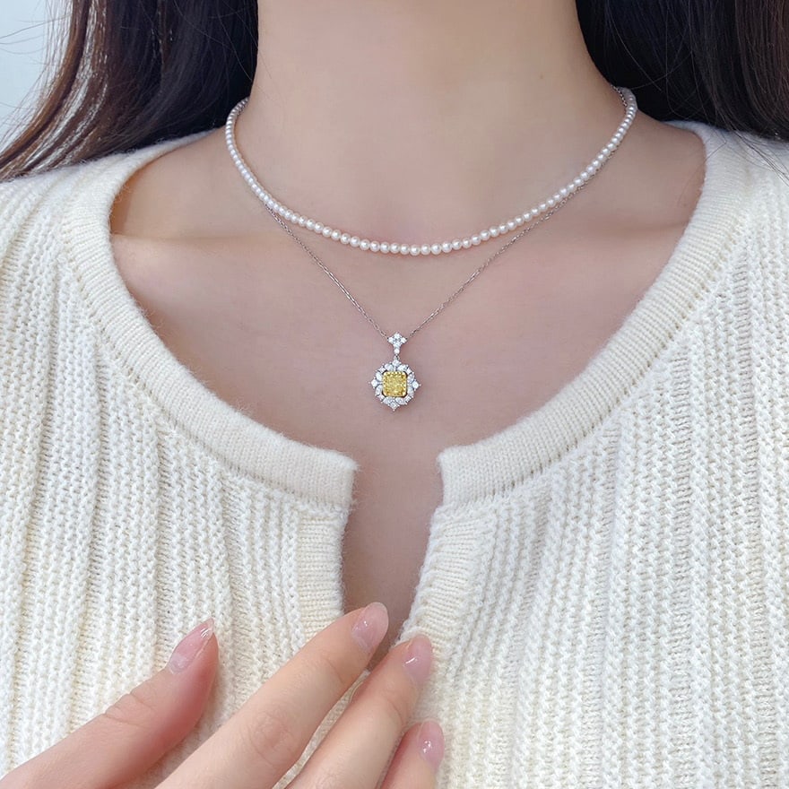 14k Gold 1.15 Ctw Natural Yellow Diamond & Diamond Pendant( Without Chain ) - 2
