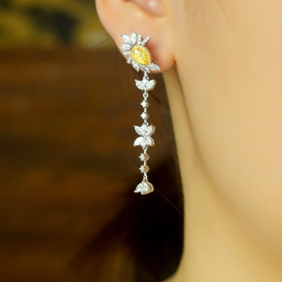14k Gold 2.69 Ctw Natural Yellow Diamond & Diamond Earrings - 5