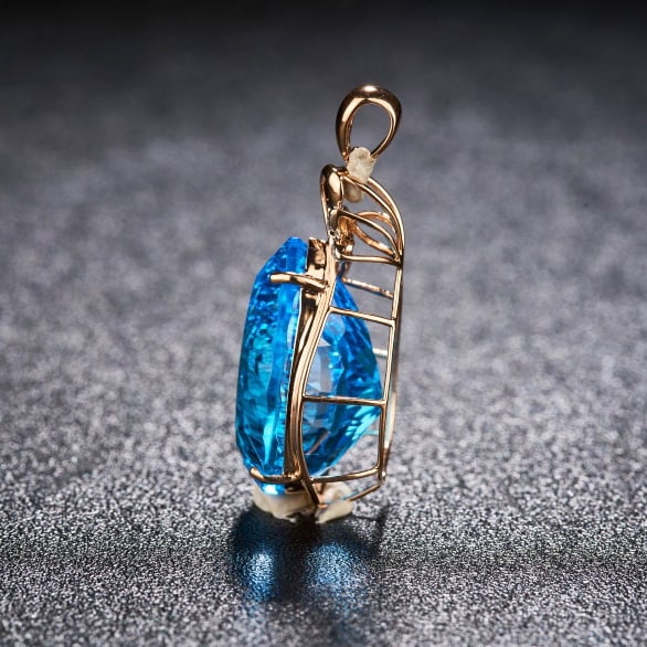 14k Gold 23.79 Ct Natural Topaz & Diamond Pendant( Without Chain ) - 4