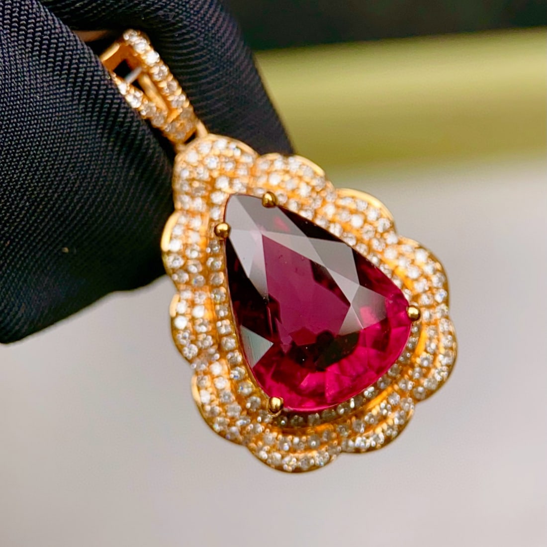 14k Gold 4.56 Ctw Natural Tourmaline & Diamond Pendant( Without Chain ) - 5