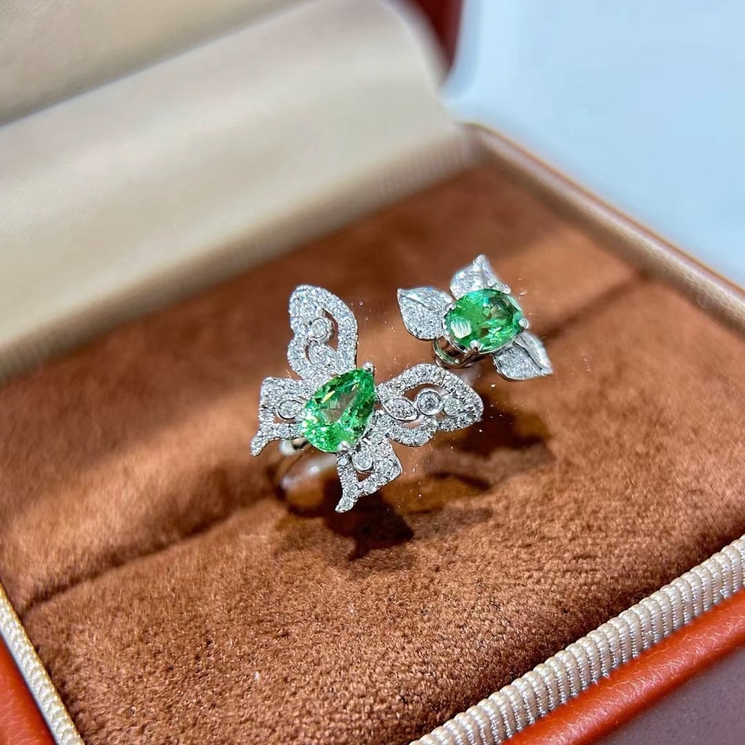 14k Gold 1.33 Ctw Natural Tsavorite & Diamond Ring - 2