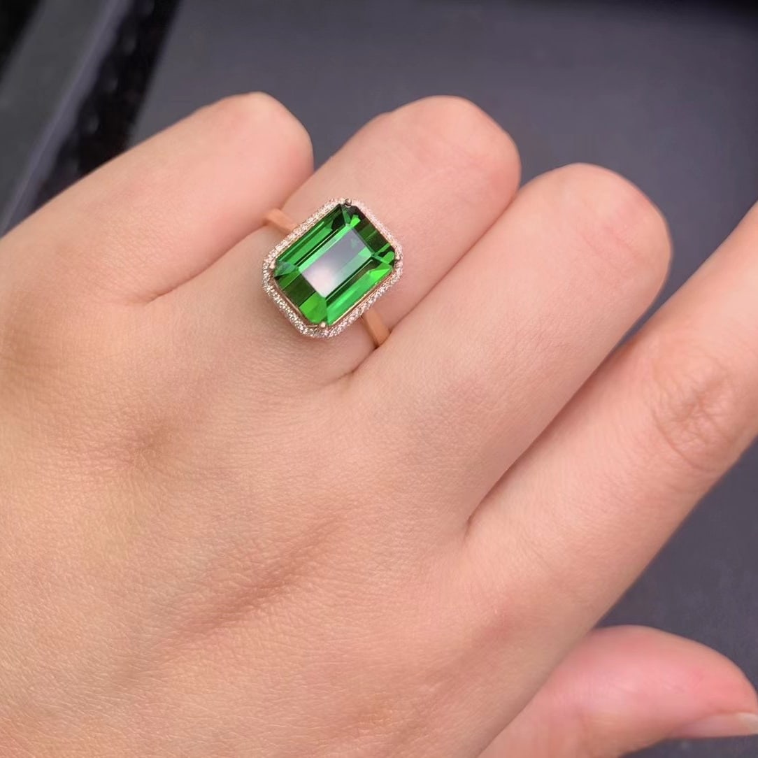 14k Gold 5.66 Ct Natural Tourmaline & Diamond Ring - 2