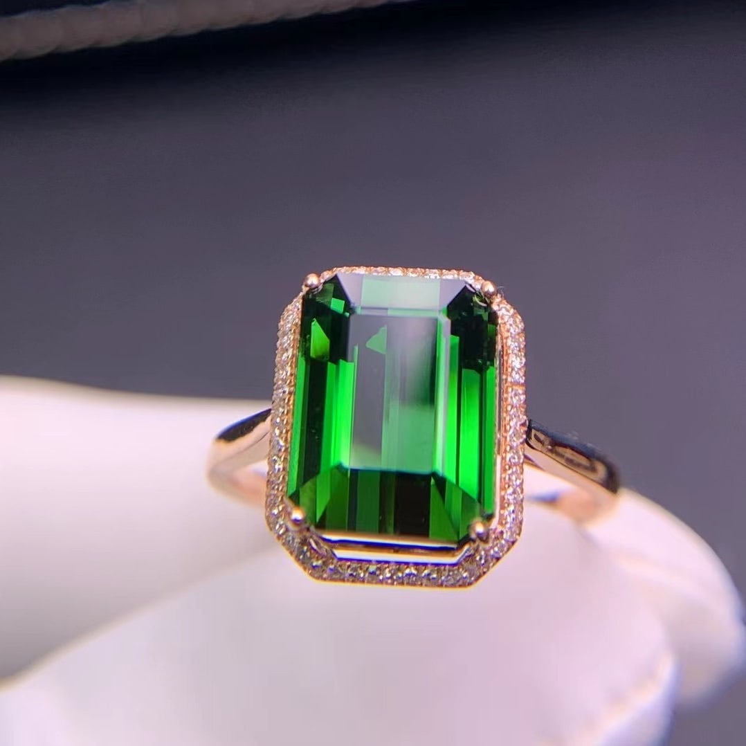 14k Gold 5.66 Ct Natural Tourmaline & Diamond Ring - 3