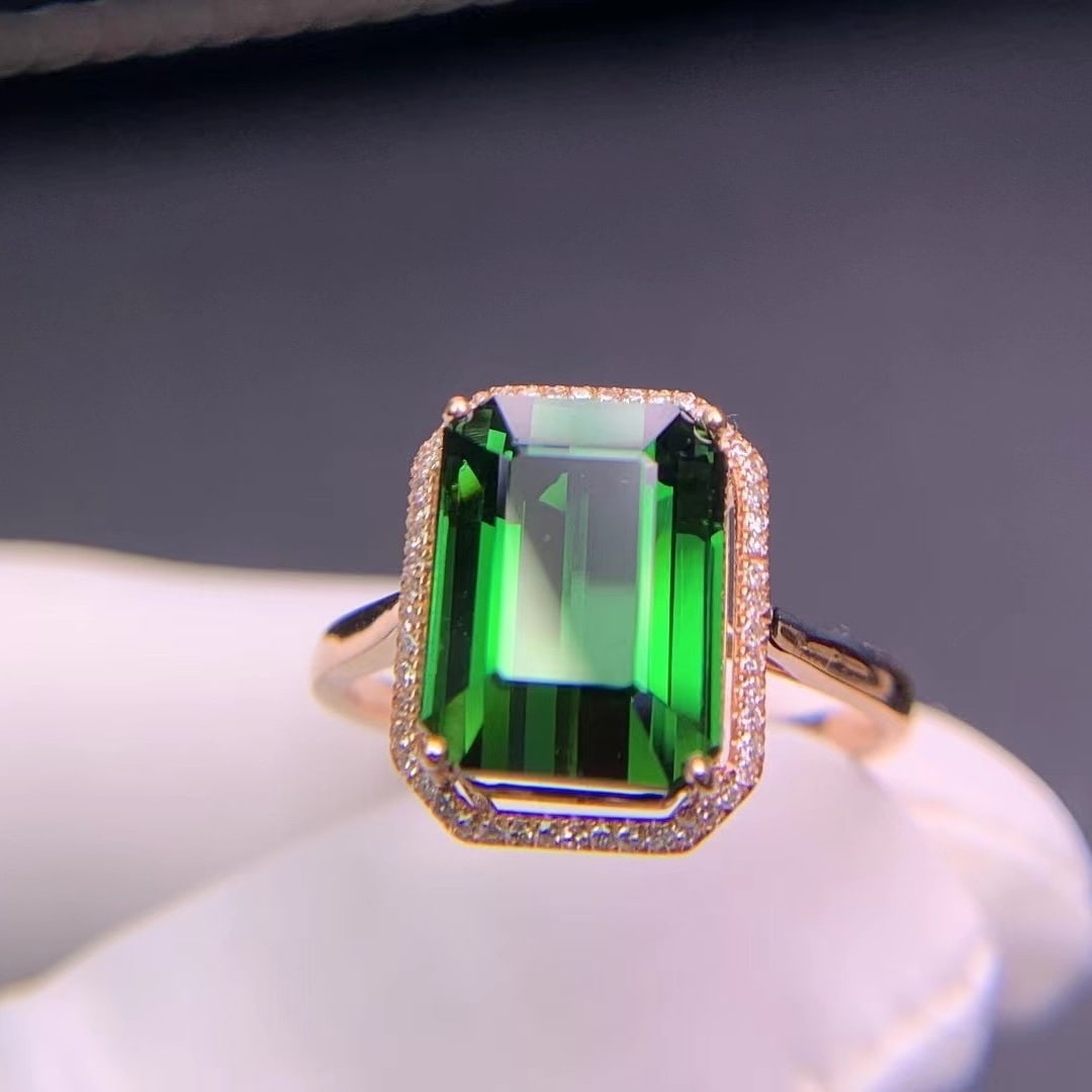 14k Gold 5.66 Ct Natural Tourmaline & Diamond Ring - 4