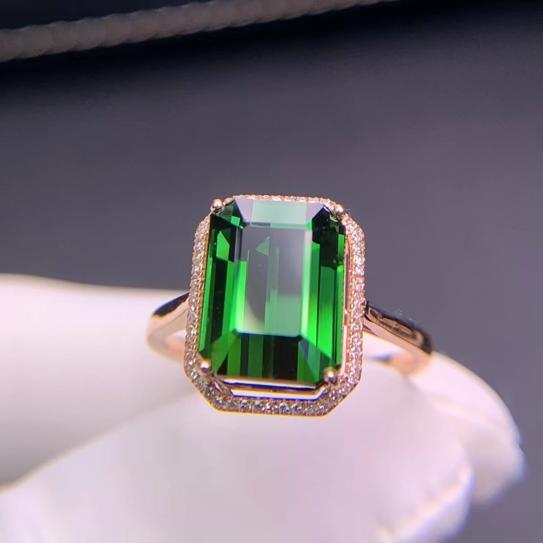14k Gold 5.66 Ct Natural Tourmaline & Diamond Ring - 6