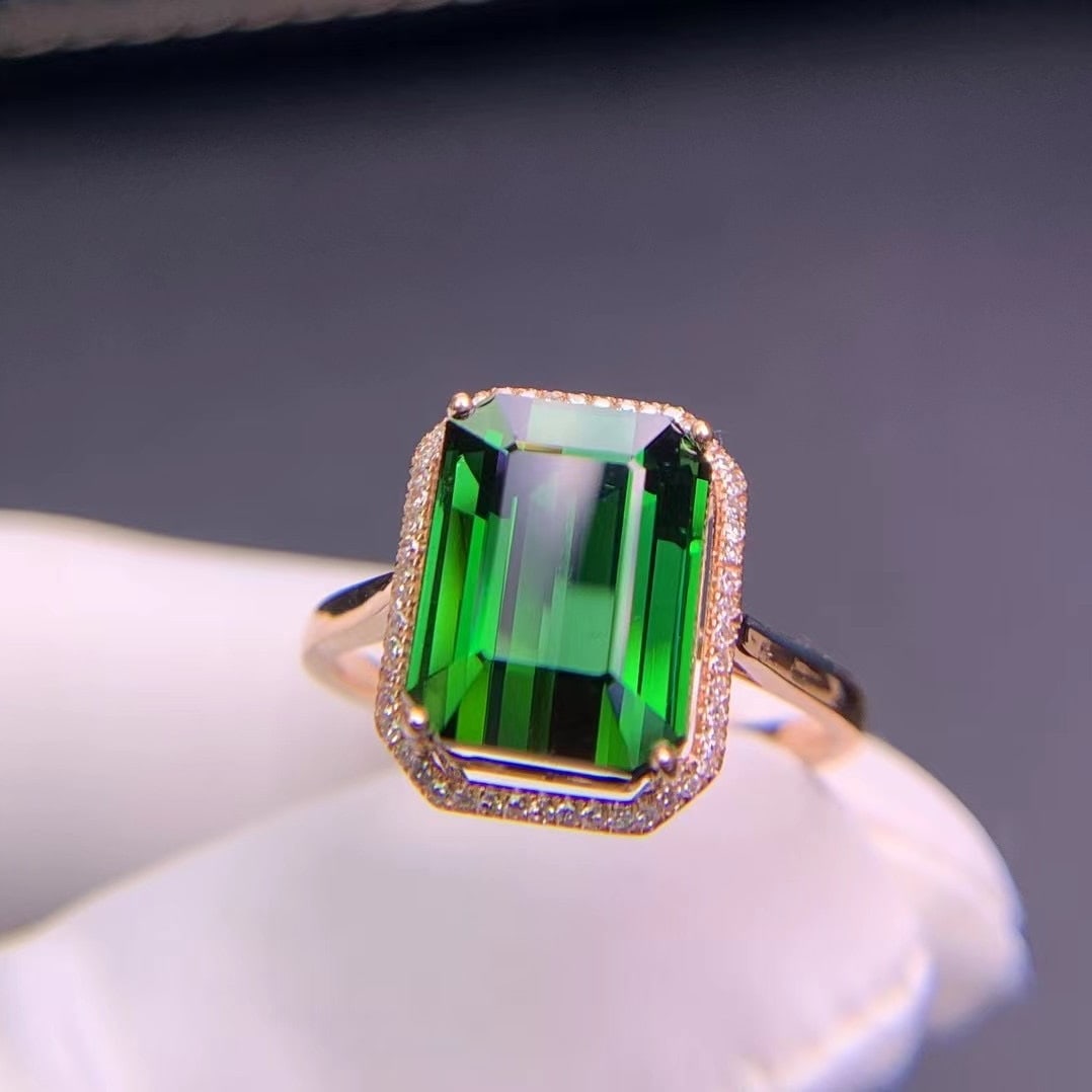 14k Gold 5.66 Ct Natural Tourmaline & Diamond Ring - 7