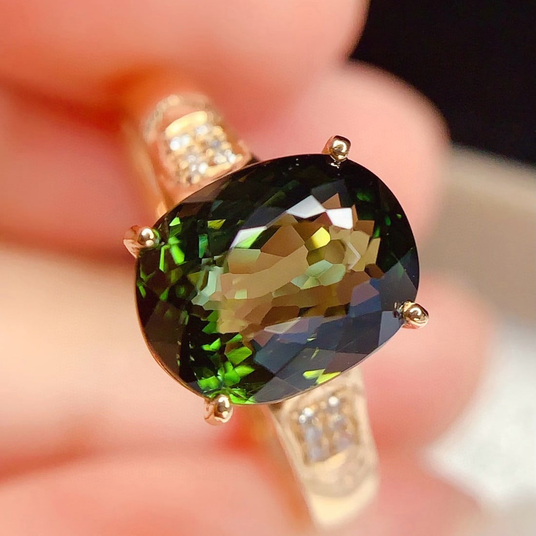 14k Gold 3.2 Ct Natural Tourmaline & Diamond Ring - 6