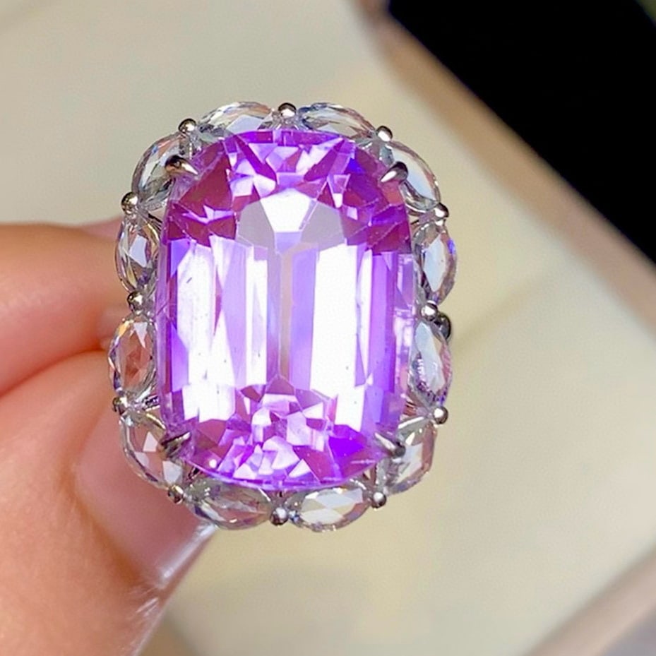 14k Gold 19.8 Ct Natural Kunzite & Sapphire Ring - 3