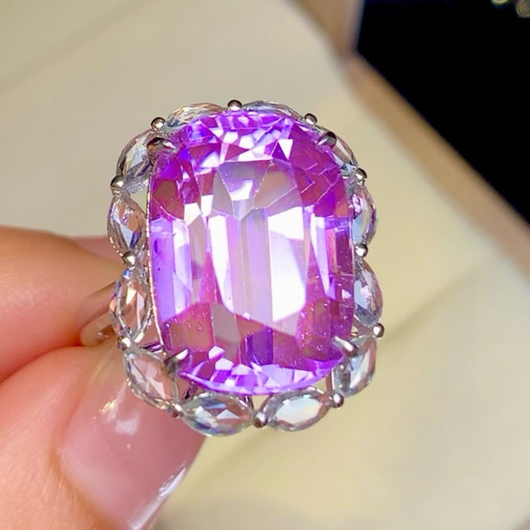 14k Gold 19.8 Ct Natural Kunzite & Sapphire Ring - 4