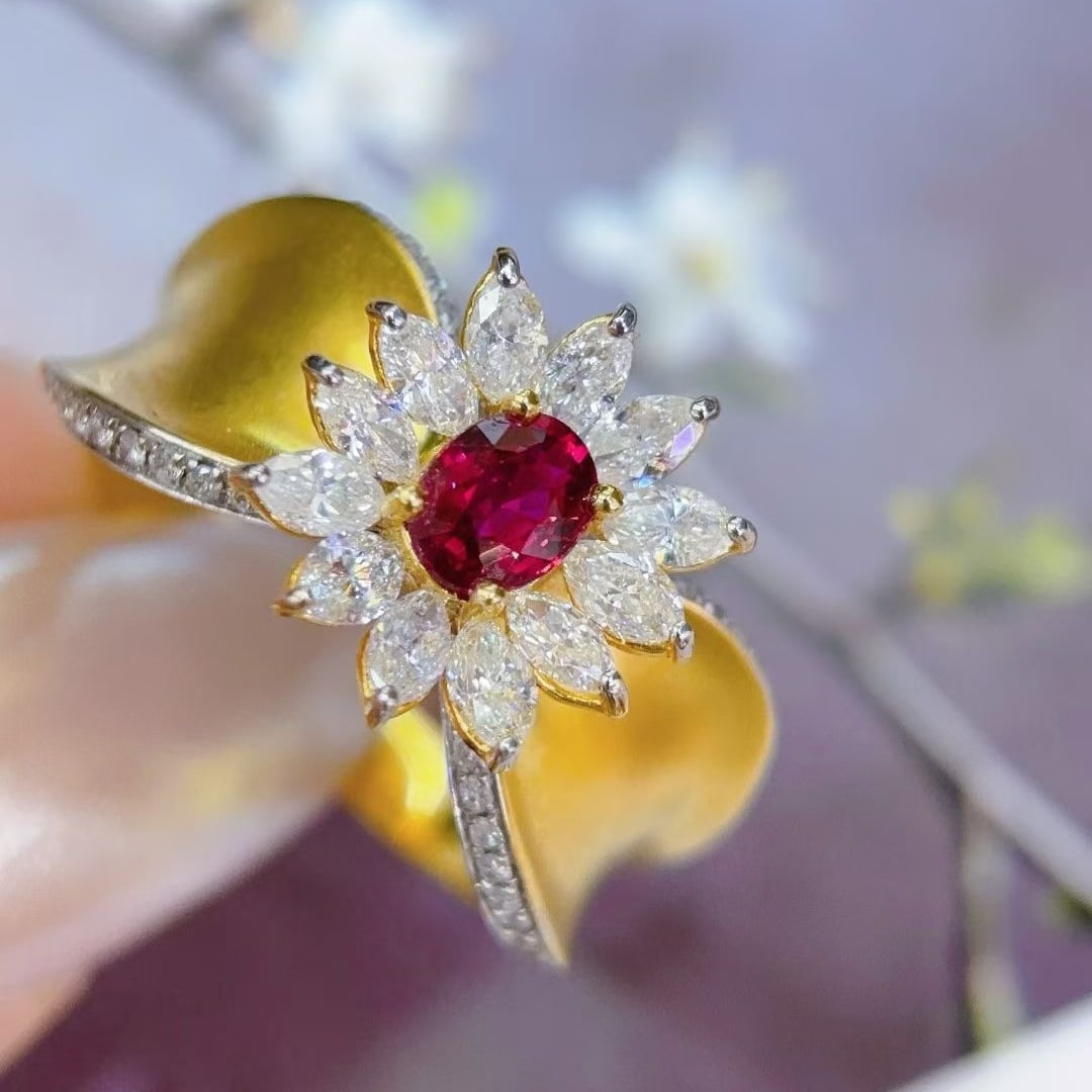 14k Gold 0.45 Ct Natural Ruby & Diamond Ring - 2