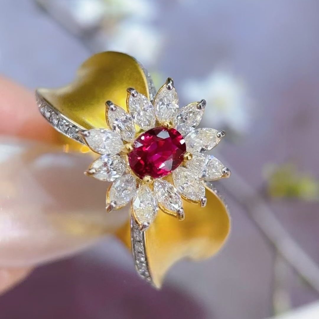 14k Gold 0.45 Ct Natural Ruby & Diamond Ring - 3