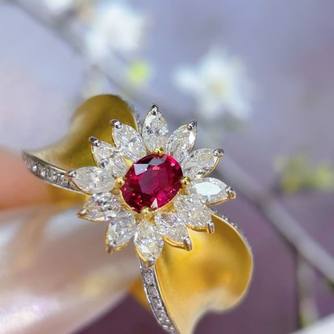 14k Gold 0.45 Ct Natural Ruby & Diamond Ring - 4