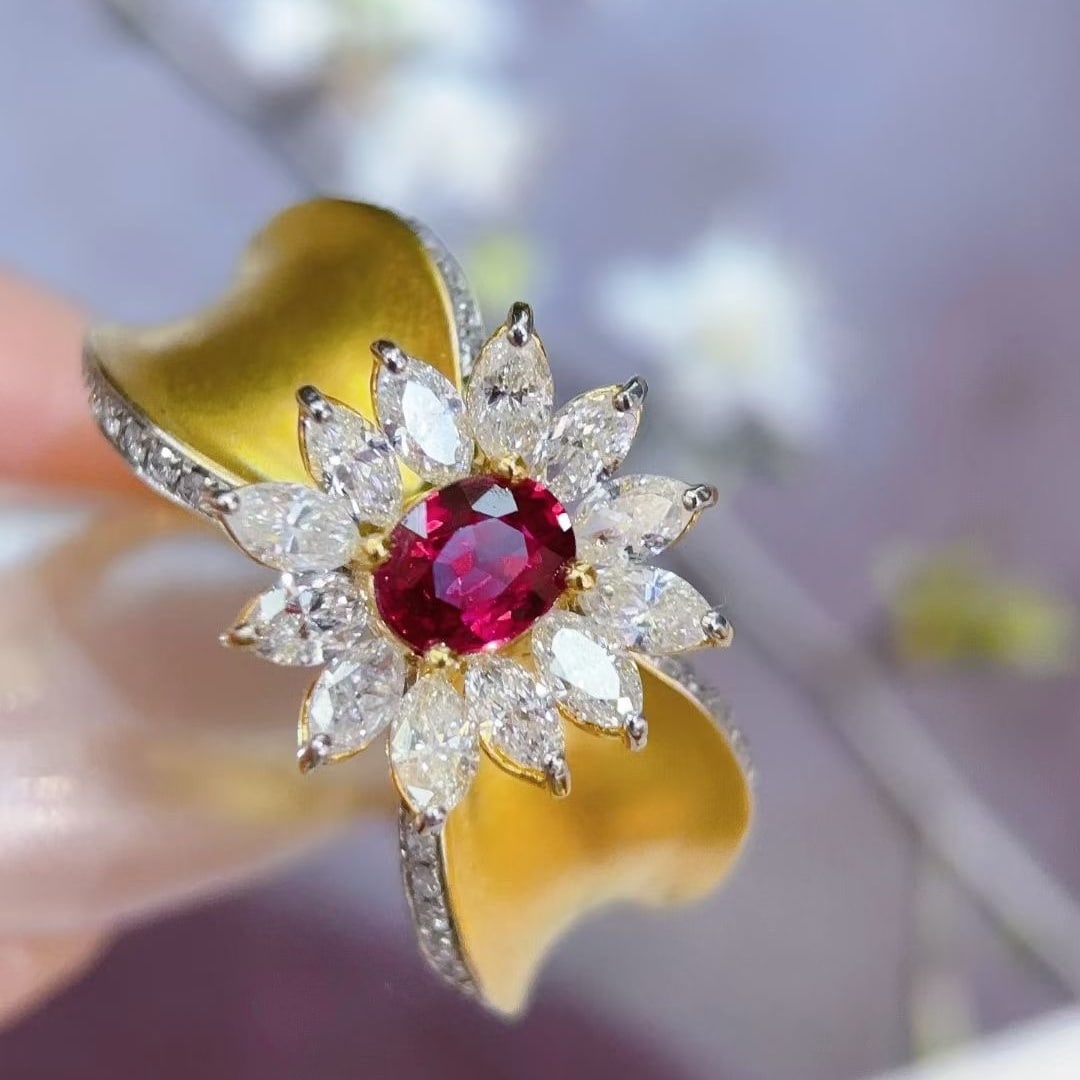 14k Gold 0.45 Ct Natural Ruby & Diamond Ring - 5