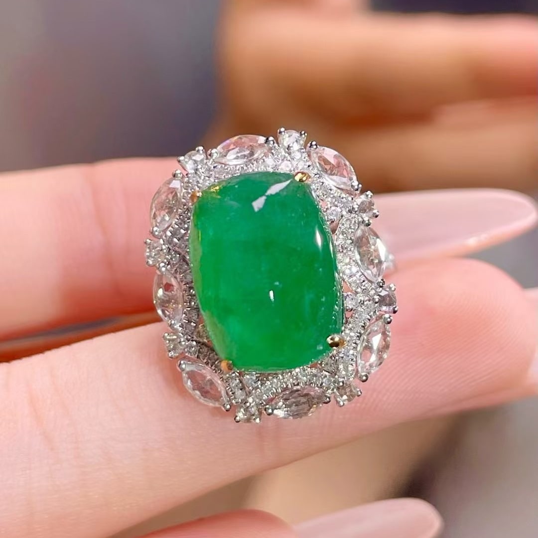 14k Gold 6.5 Ct Natural Emerald & Diamond & Sapphire Ring/pendant( Without Chain ) - 2