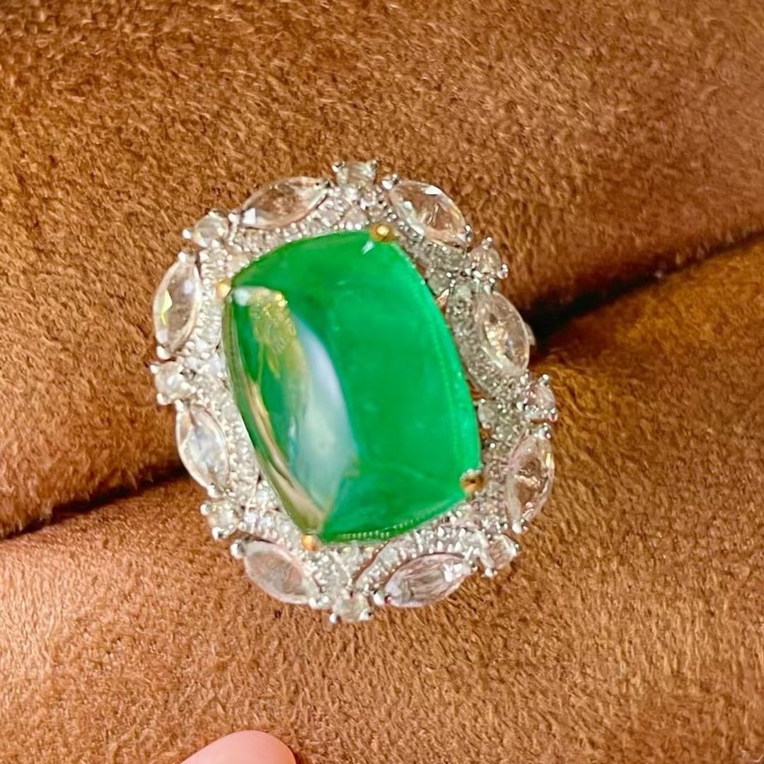 14k Gold 6.5 Ct Natural Emerald & Diamond & Sapphire Ring/pendant( Without Chain ) - 3