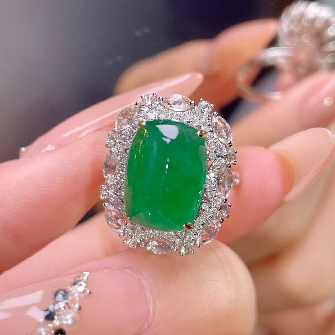 14k Gold 6.5 Ct Natural Emerald & Diamond & Sapphire Ring/pendant( Without Chain ) - 4