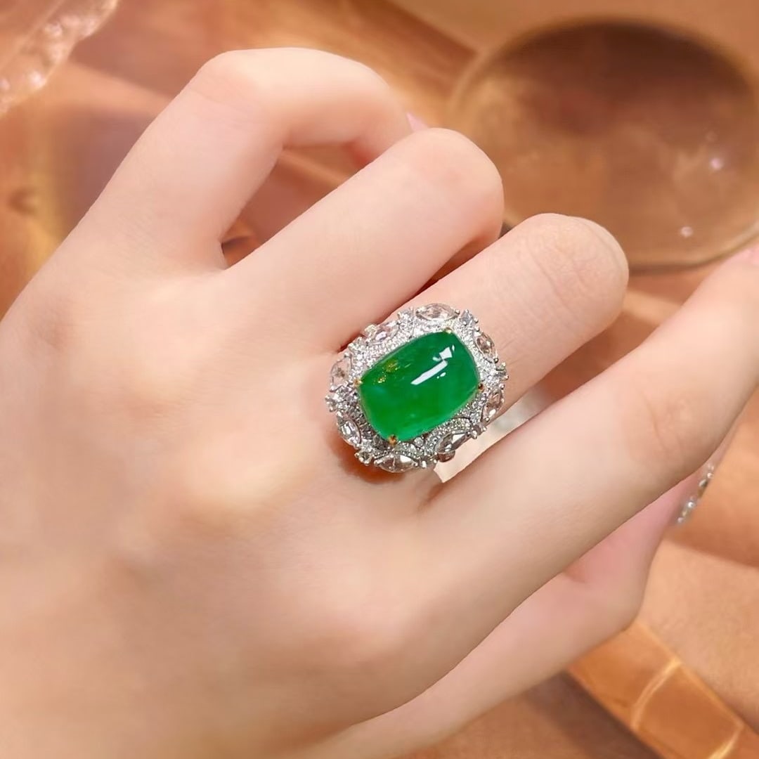 14k Gold 6.5 Ct Natural Emerald & Diamond & Sapphire Ring/pendant( Without Chain ) - 5