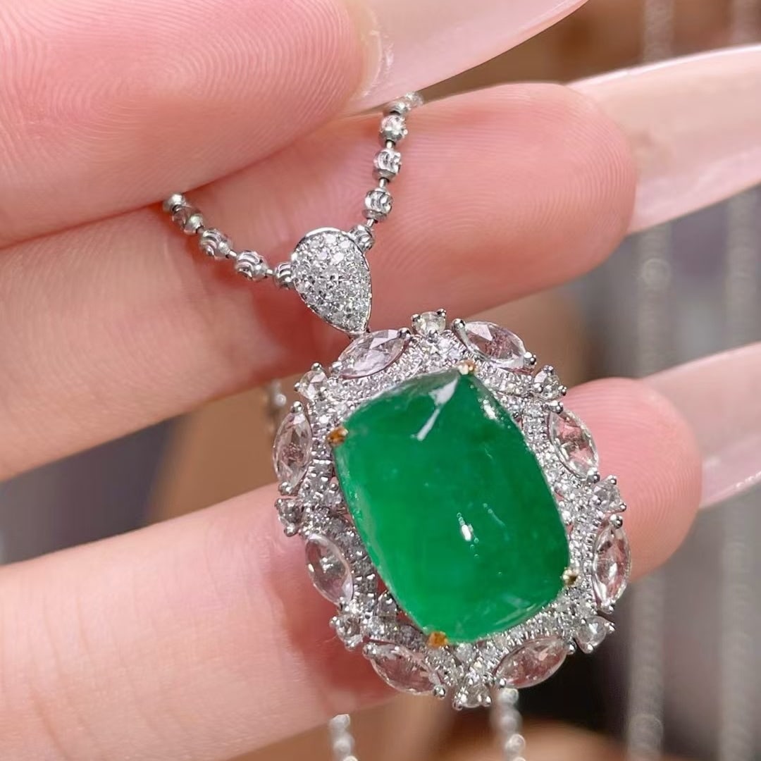 14k Gold 6.5 Ct Natural Emerald & Diamond & Sapphire Ring/pendant( Without Chain ) - 7