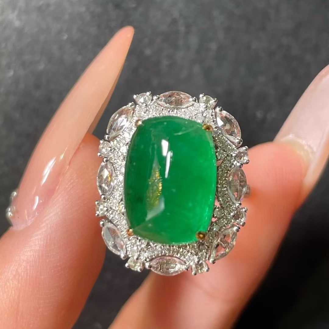14k Gold 6.5 Ct Natural Emerald & Diamond & Sapphire Ring/pendant( Without Chain ) - 9