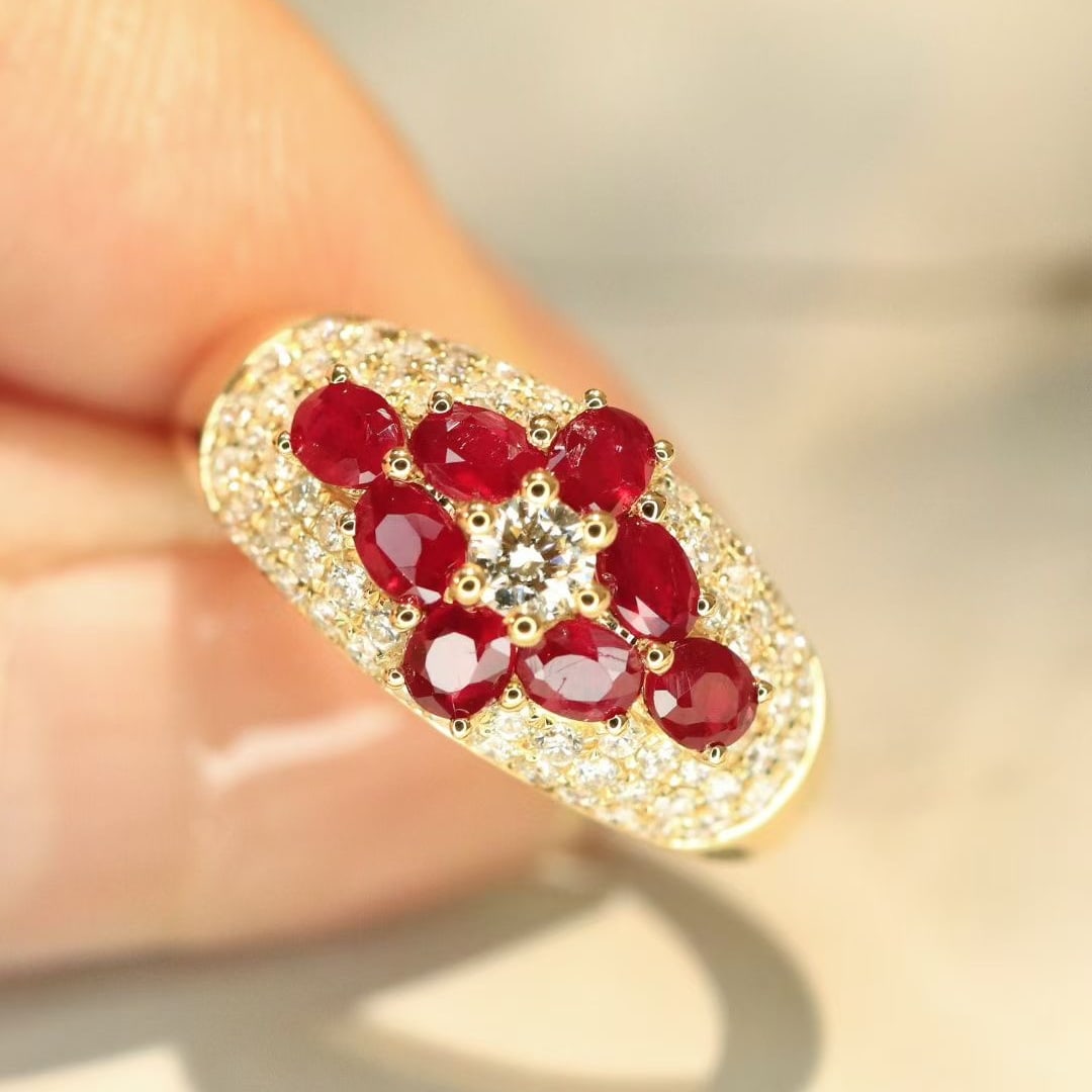 14k Gold 1.57 Ctw Natural Ruby & Diamond Ring: Ref:231047188 // gold content:14k gold // ring size:7. 25us // // main gemstone:ruby // shape:oval // carat weight:0. 95ct // color:red // treatment:natural // // adjacent gemstone 2 : diamond //