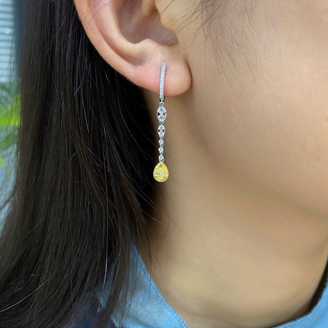 14k Gold 1.18 Ctw Natural Yellow Diamond & Diamond Earrings - 3