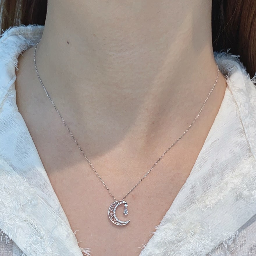 14k Gold 0.2 Ct Natural H Diamond Necklace - 2