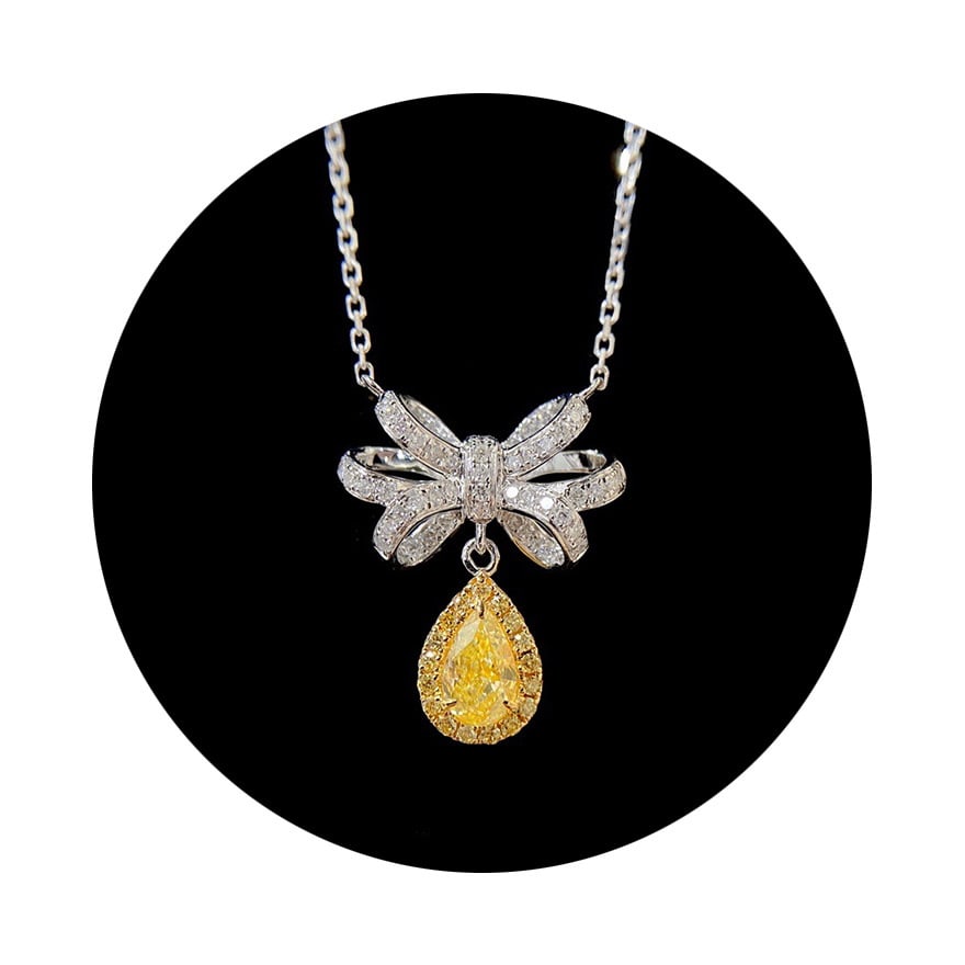 14k Gold 0.55 Ctw Natural Yellow Diamond & Diamond Necklace - 2