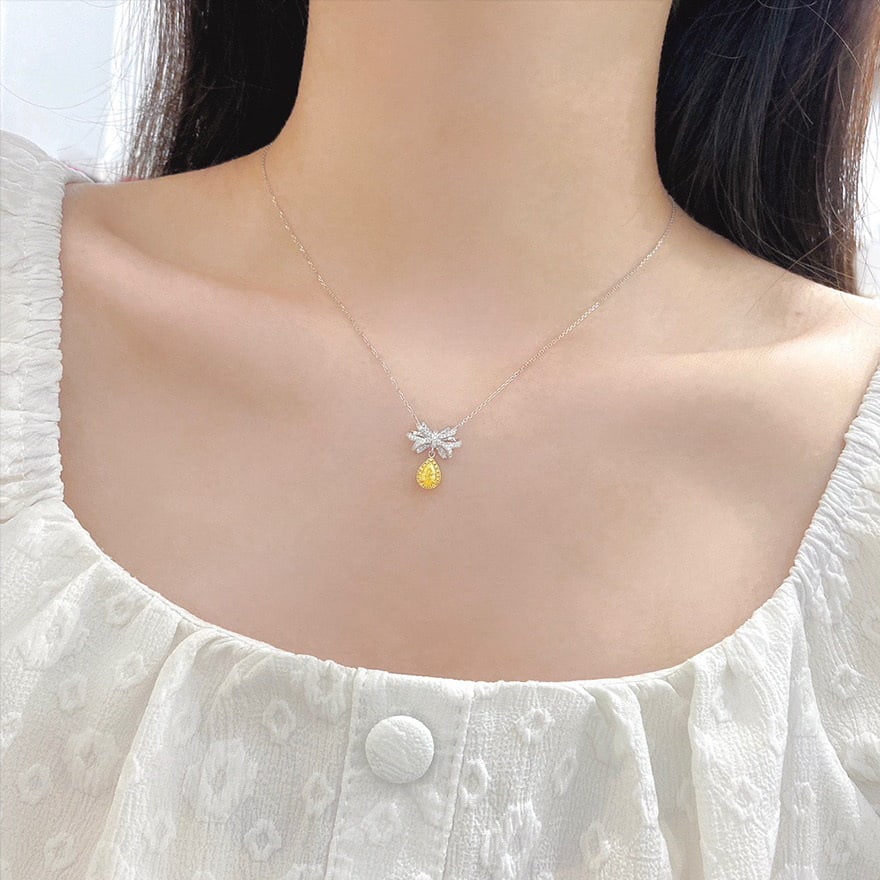 14k Gold 0.55 Ctw Natural Yellow Diamond & Diamond Necklace - 4