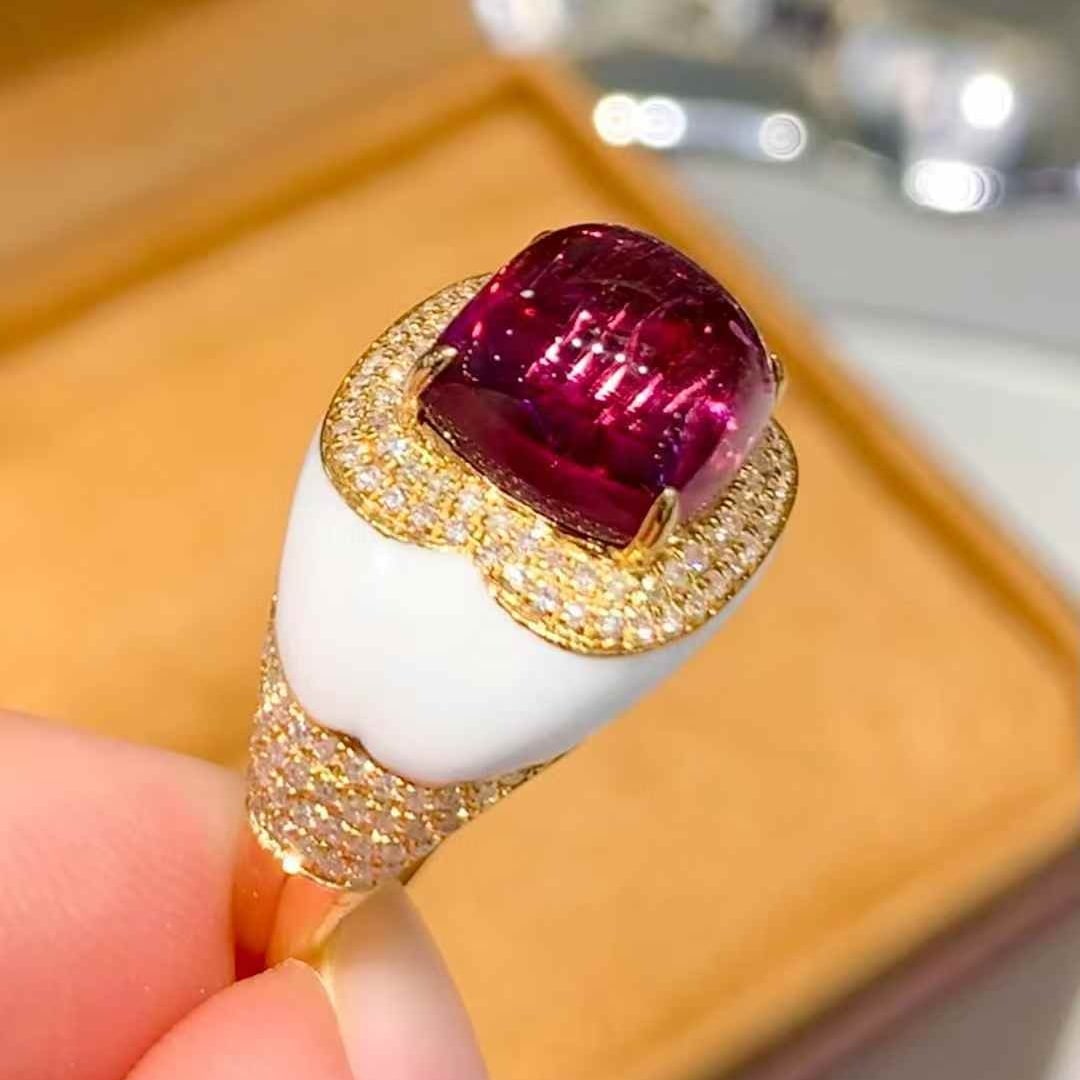 14k Gold 3.6 Ct Natural Tourmaline & Diamond Ring - 4