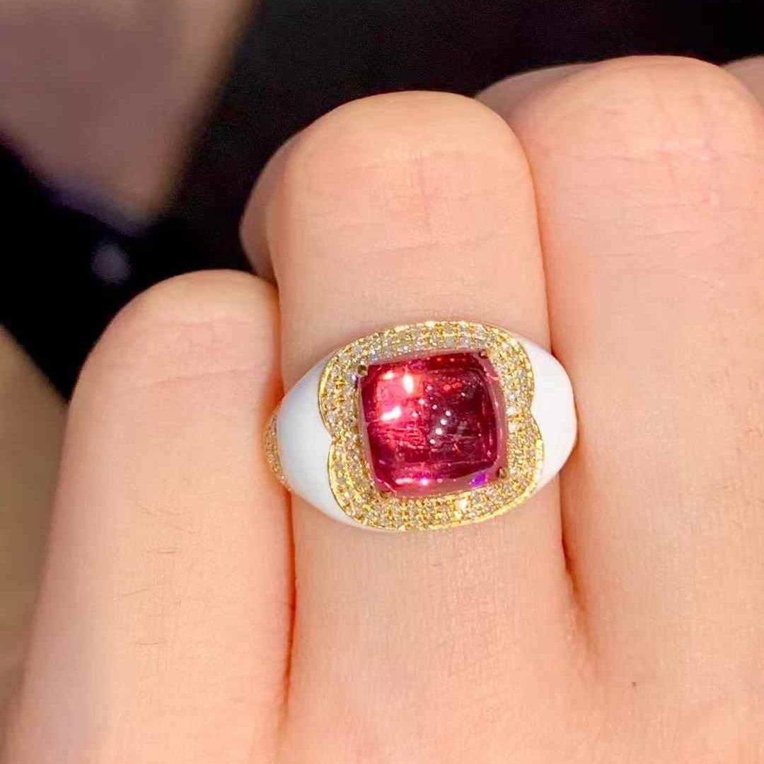 14k Gold 3.6 Ct Natural Tourmaline & Diamond Ring - 5