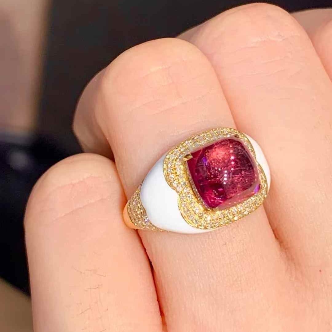 14k Gold 3.6 Ct Natural Tourmaline & Diamond Ring - 6