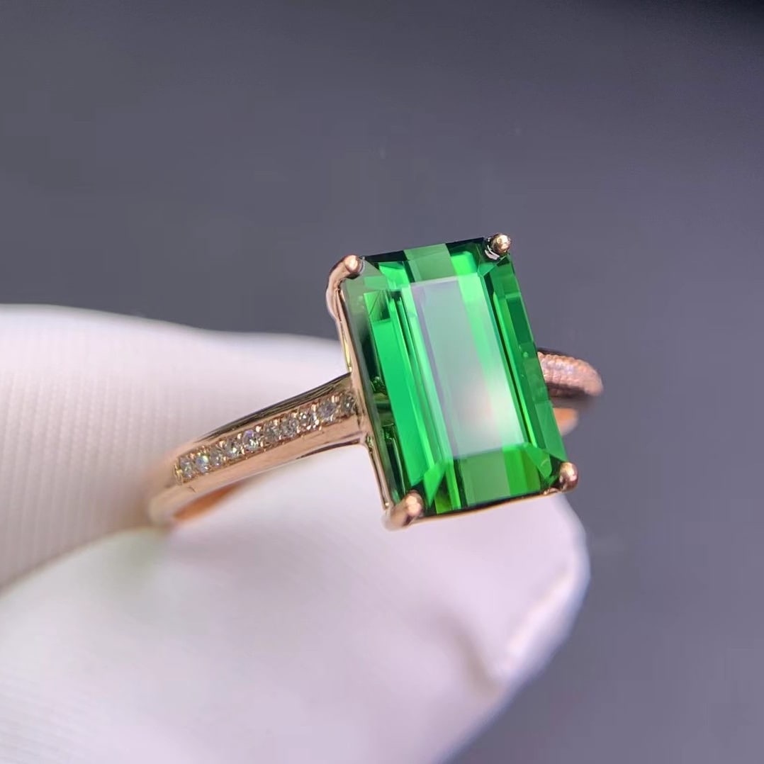 14k Gold 2.7 Ct Natural Tourmaline & Diamond Ring - 4