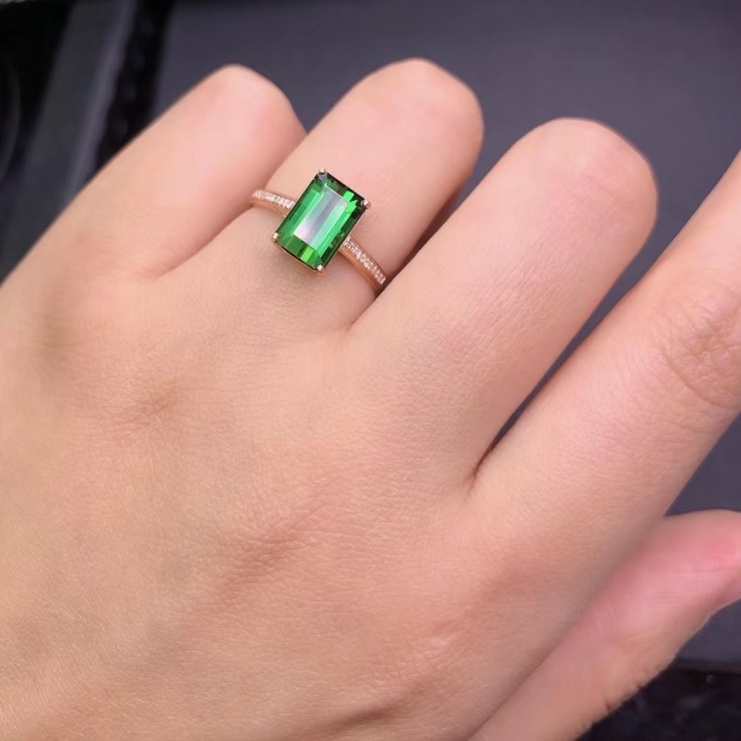 14k Gold 2.7 Ct Natural Tourmaline & Diamond Ring - 5