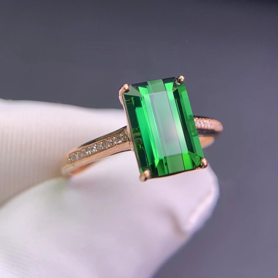14k Gold 2.7 Ct Natural Tourmaline & Diamond Ring - 6