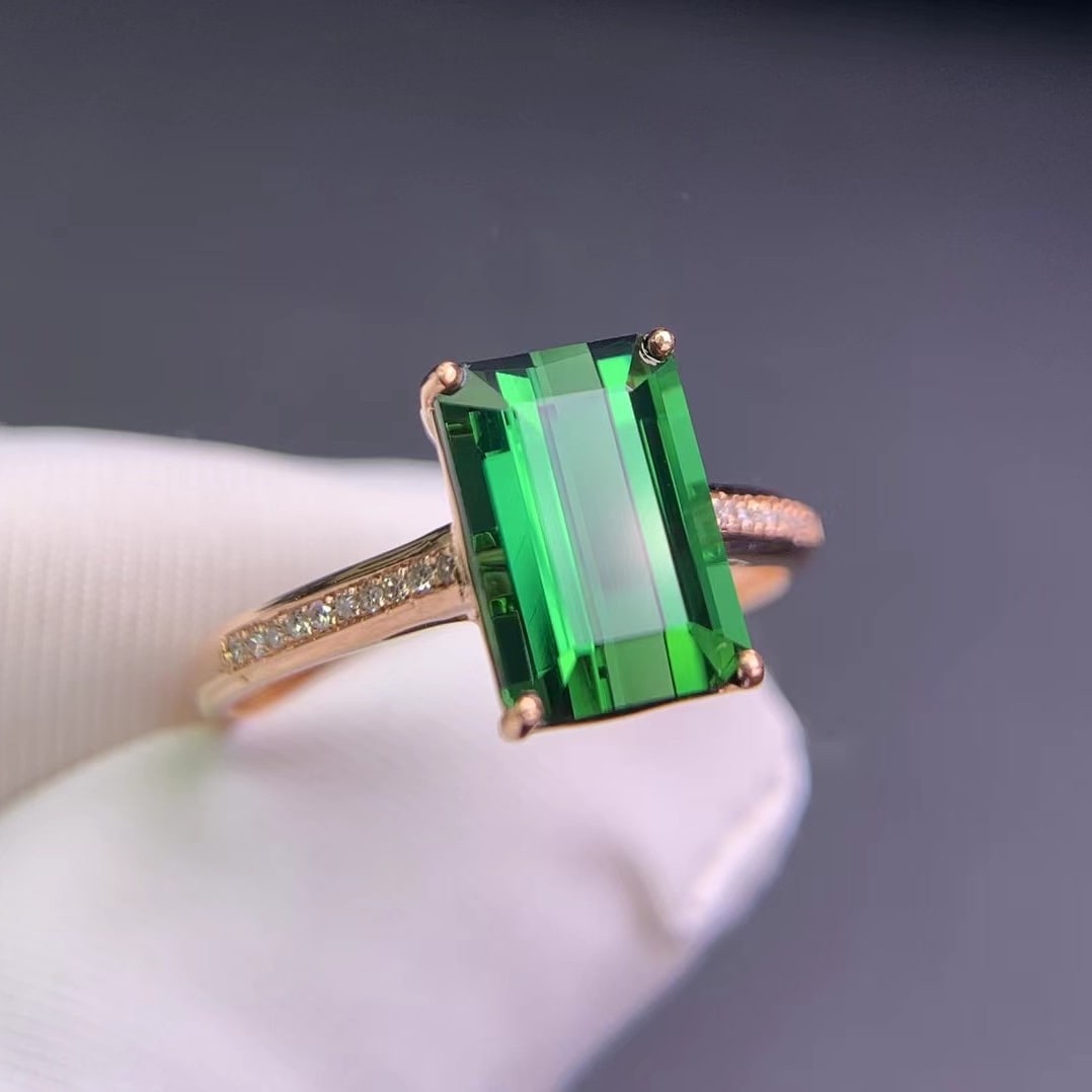 14k Gold 2.7 Ct Natural Tourmaline & Diamond Ring - 7