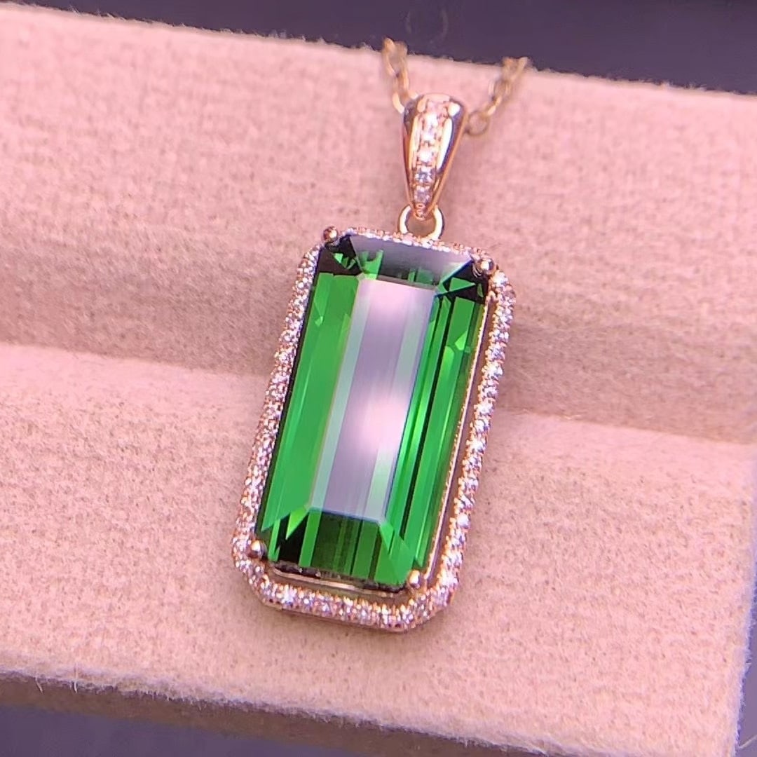14k Gold 6.05 Ct Natural Tourmaline & Diamond Pendant( Without Chain ) - 3