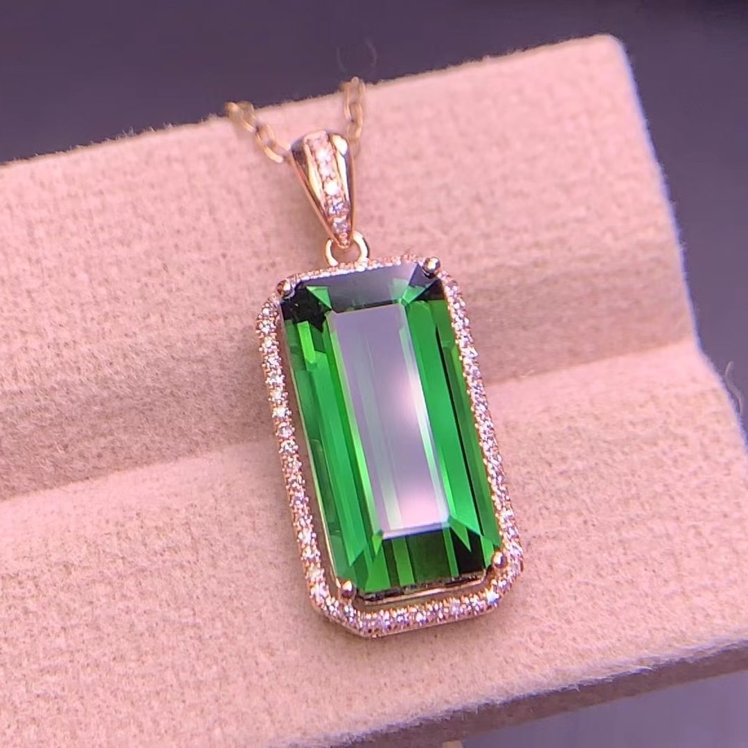 14k Gold 6.05 Ct Natural Tourmaline & Diamond Pendant( Without Chain ) - 5