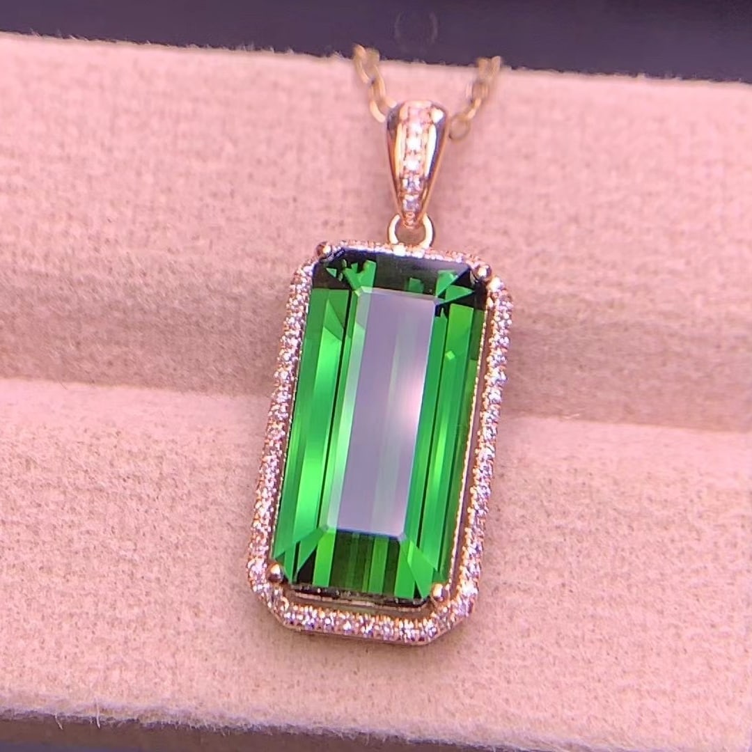 14k Gold 6.05 Ct Natural Tourmaline & Diamond Pendant( Without Chain ) - 6