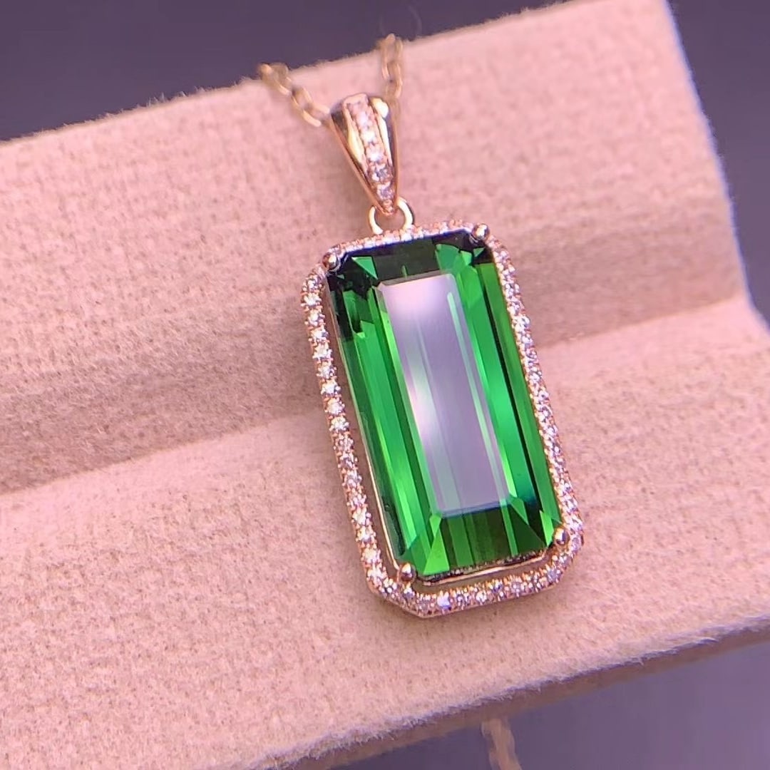 14k Gold 6.05 Ct Natural Tourmaline & Diamond Pendant( Without Chain ) - 8