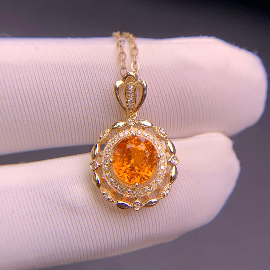 14k Gold 1.9 Ct Natural Spessartine & Diamond Pendant( Without Chain ) - 3