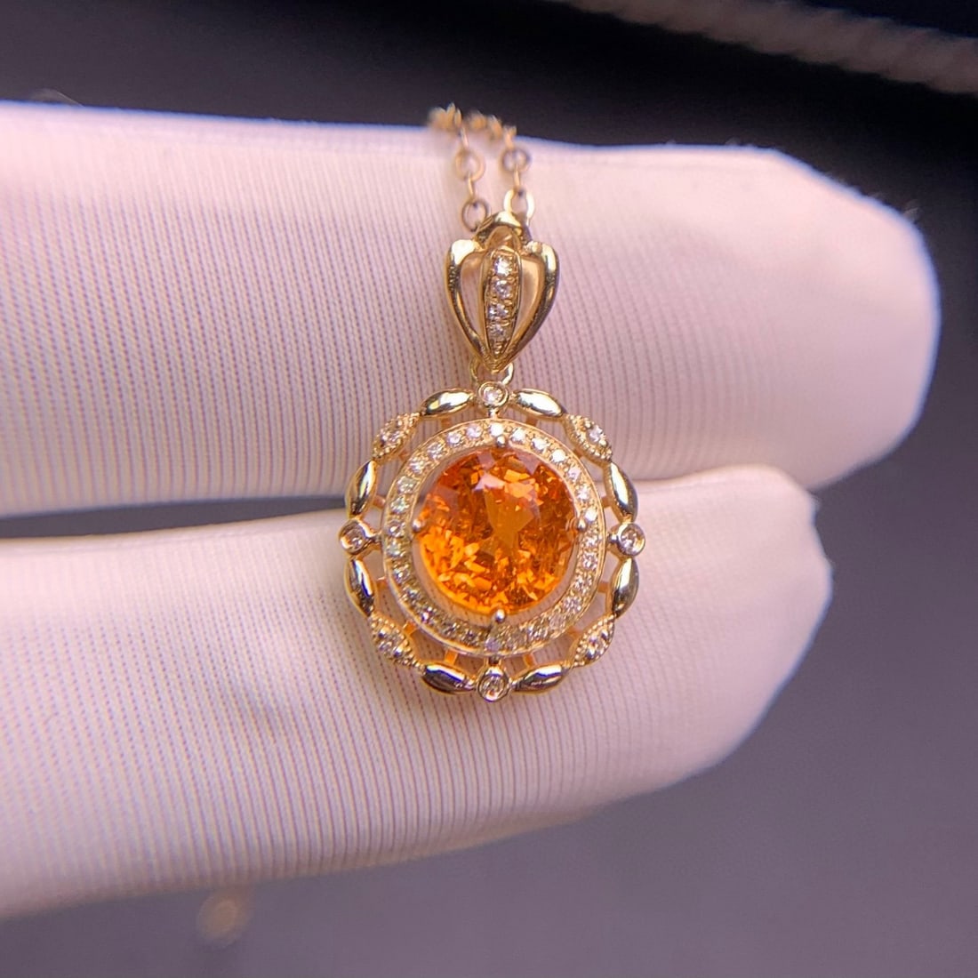 14k Gold 1.9 Ct Natural Spessartine & Diamond Pendant( Without Chain ) - 4