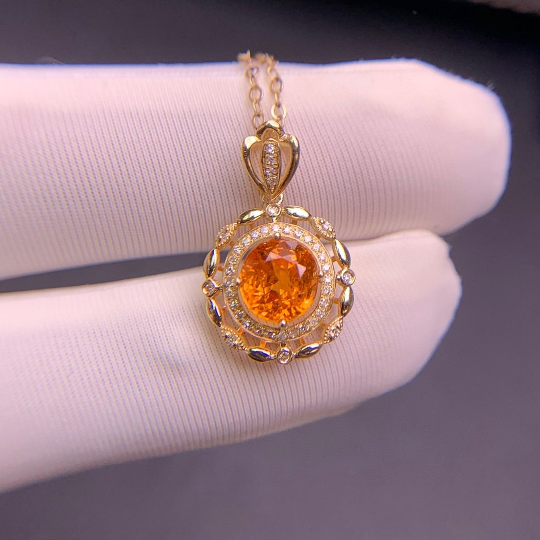 14k Gold 1.9 Ct Natural Spessartine & Diamond Pendant( Without Chain ) - 5