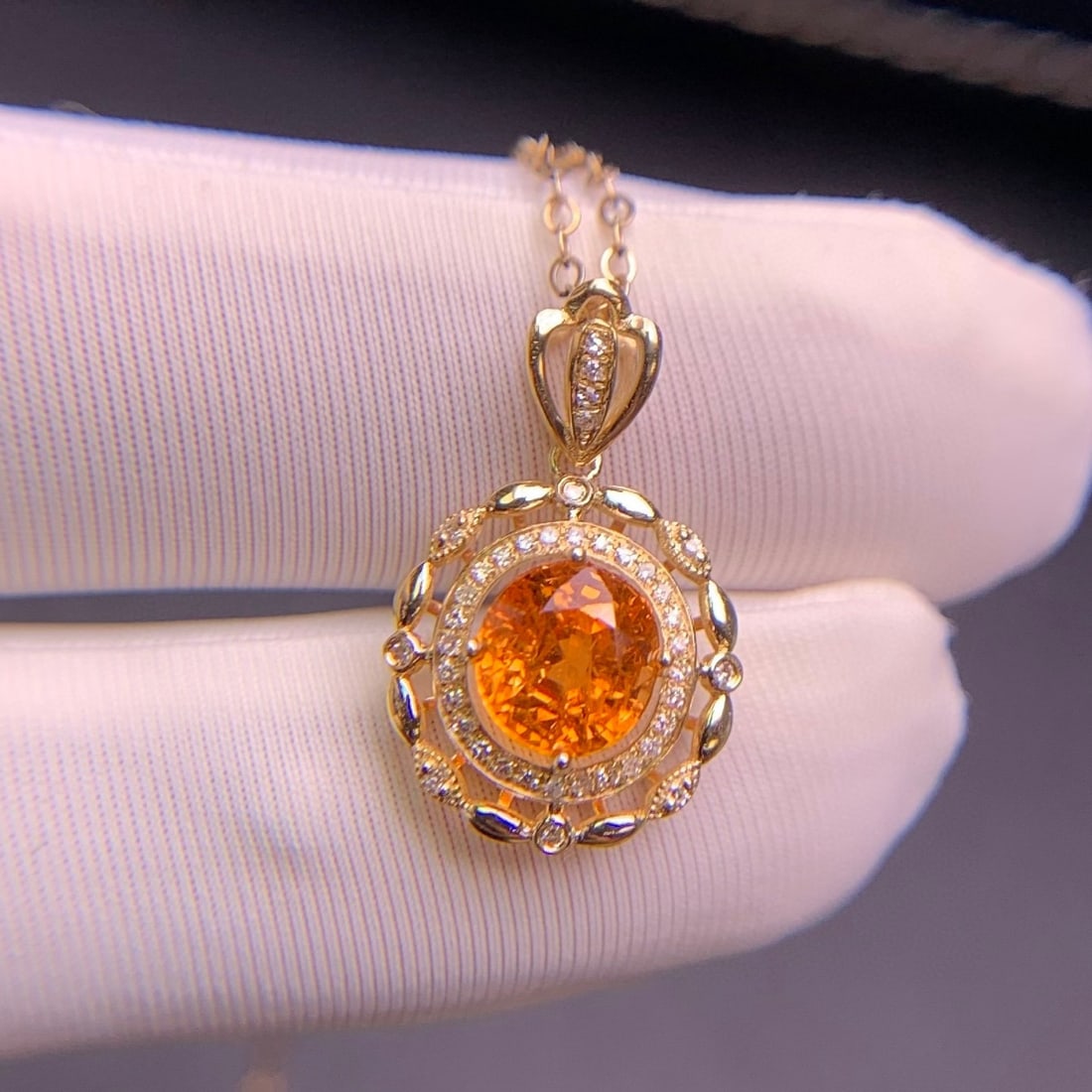14k Gold 1.9 Ct Natural Spessartine & Diamond Pendant( Without Chain ) - 6
